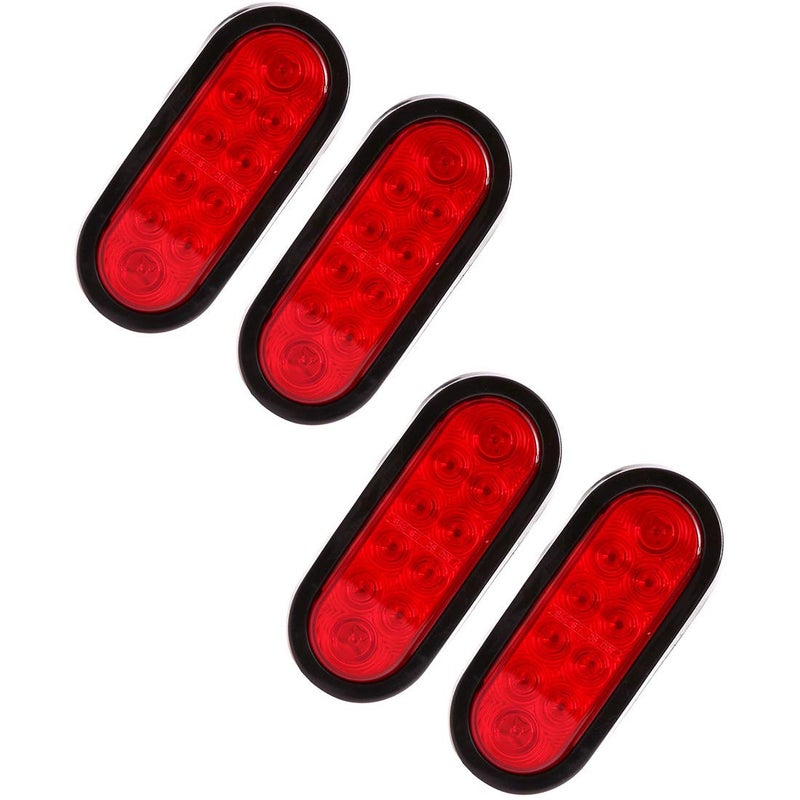 CZC AUTO 6 LED Waterproof Oval Red Trailer Lights Rear Stop Turn Signal Parking Tail Brake Lights for Trailer Truck RV Red 4 Pack