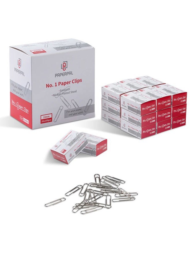 PAPERPAL #1 Smooth Paper Clips, 2000 Medium Paper Clips (20 Boxes of 100 Each), Bulk Paperclips for Office School & Personal Use, Daily DIY, 1-2/7" Silver Paper Clip Standard Size - Image 1