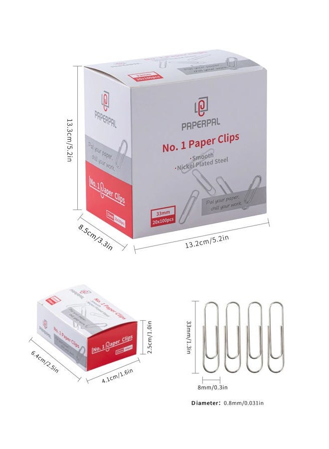 PAPERPAL #1 Smooth Paper Clips, 2000 Medium Paper Clips (20 Boxes of 100 Each), Bulk Paperclips for Office School & Personal Use, Daily DIY, 1-2/7" Silver Paper Clip Standard Size - Image 2