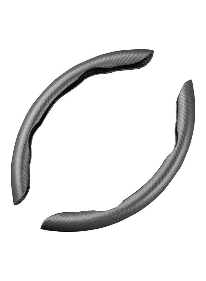 MOB Carbon Fiber Texture Steering Wheel Cover Pad – Universal Fit 32cm, Anti-Slip Hand Grip, Heat-Resistant & Cold-Resistant, Easy Install Half Design for All Season Driving Comfort – Black - Image 2