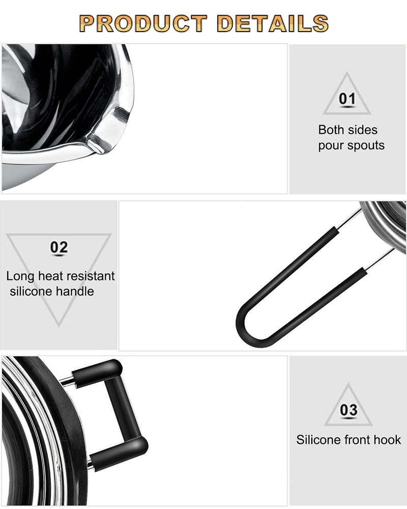 SONGZIMING Double Boiler Pot Set, Stainless Steel Melting Pot with Silicone Spatula for Melting Chocolate, Soap, Wax, Candle Making (600ml and 1600ml) - Image 5