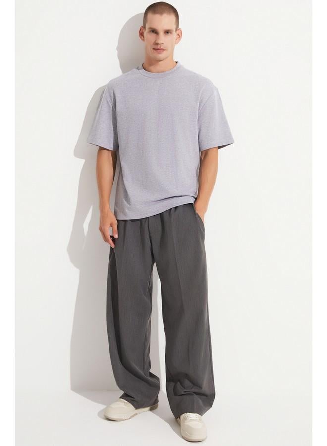 جون تيشيرت قطن رجالي مقاس كبير بياقة دائرية رمادي - Image 3