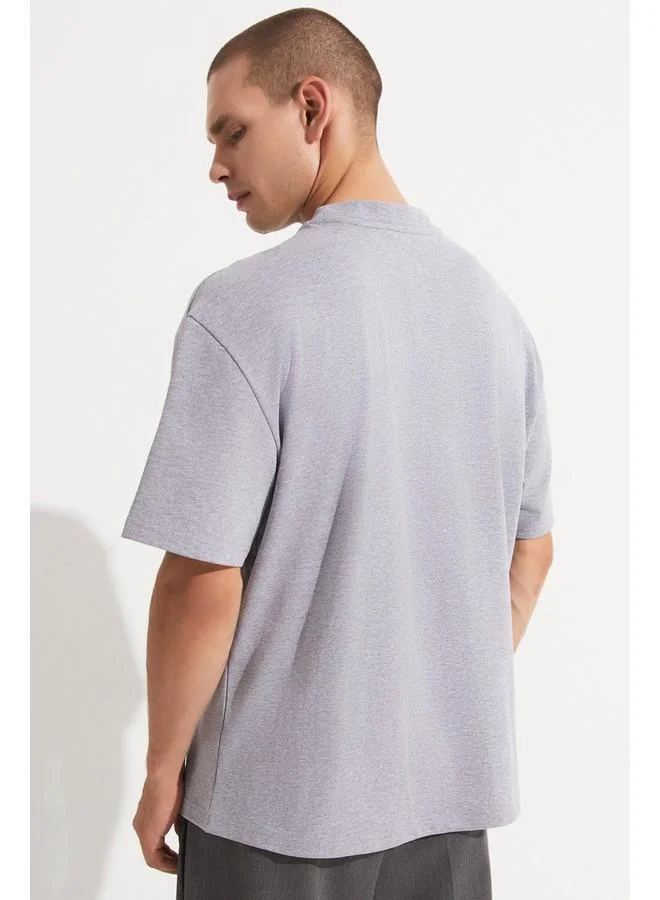 جون June Men Oversize 100% Cotton Crew Neck Tshirt Grey