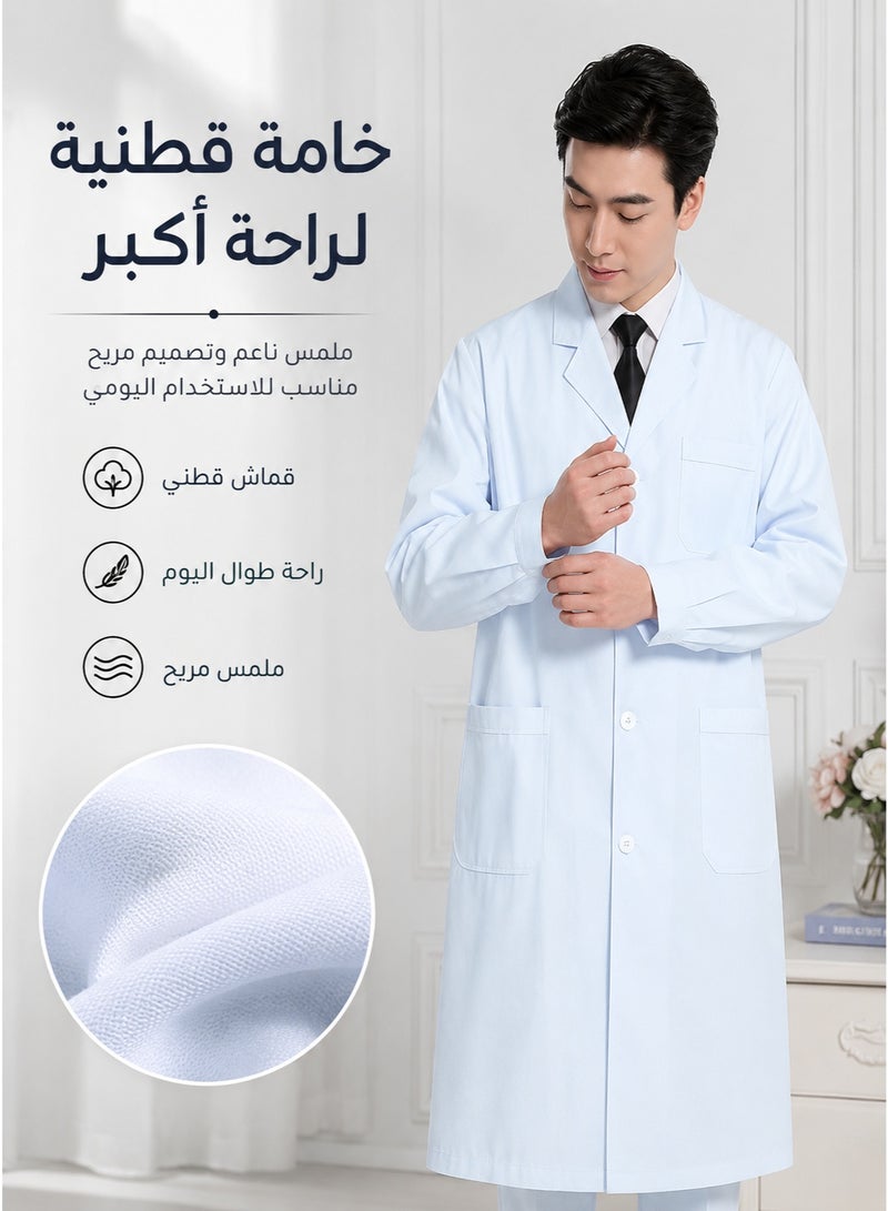 White Doctor Lab Coat, Medical Uniform Jacket, Large Size, Made of Cotton with V-Neck, Medical Uniform Jacket, Cotton Fabric with V-Shaped Neck, Lab Coat, Men's Lab Coat, Men's Medical Lab Coat, Long Lab Coat, White Lab Coat. - Image 1