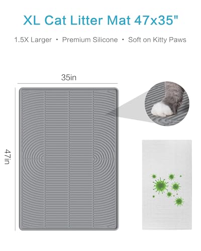 Kabeyoe Silicone Cat Litter Mat XL, 47'' x 35'', Extra Large Waterproof Trapping Mat for Litter Box, Easy Clean & Non-Slip - Image 2