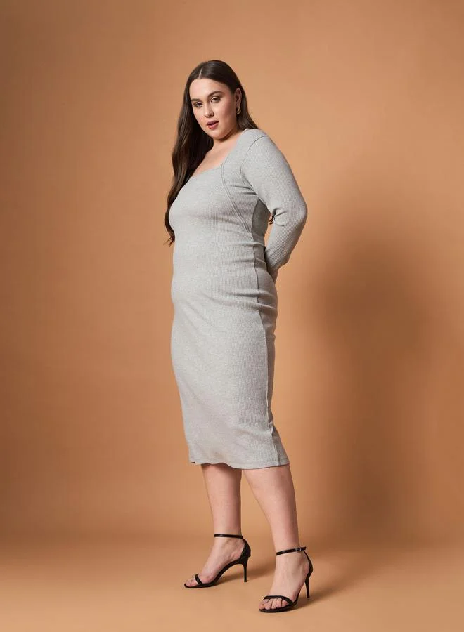 ساسافراس Ribbed Squareneck Dress