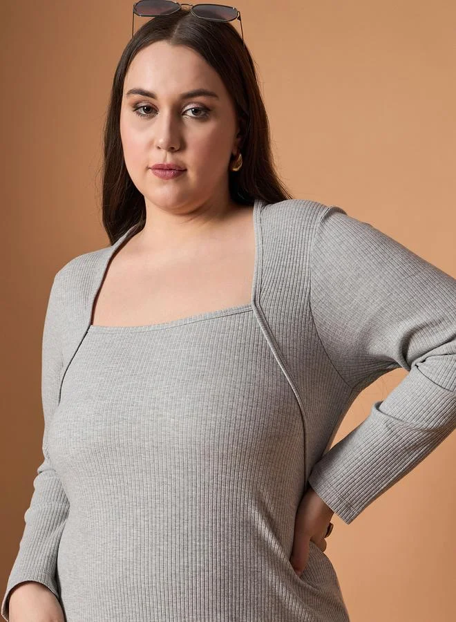 ساسافراس Ribbed Squareneck Dress