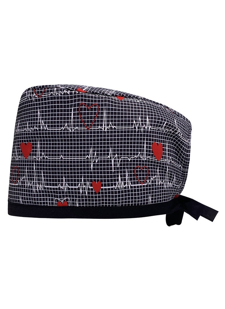 KUYING Cotton Printed Surgical Cap Strap Adjustable Medical Work Cap 