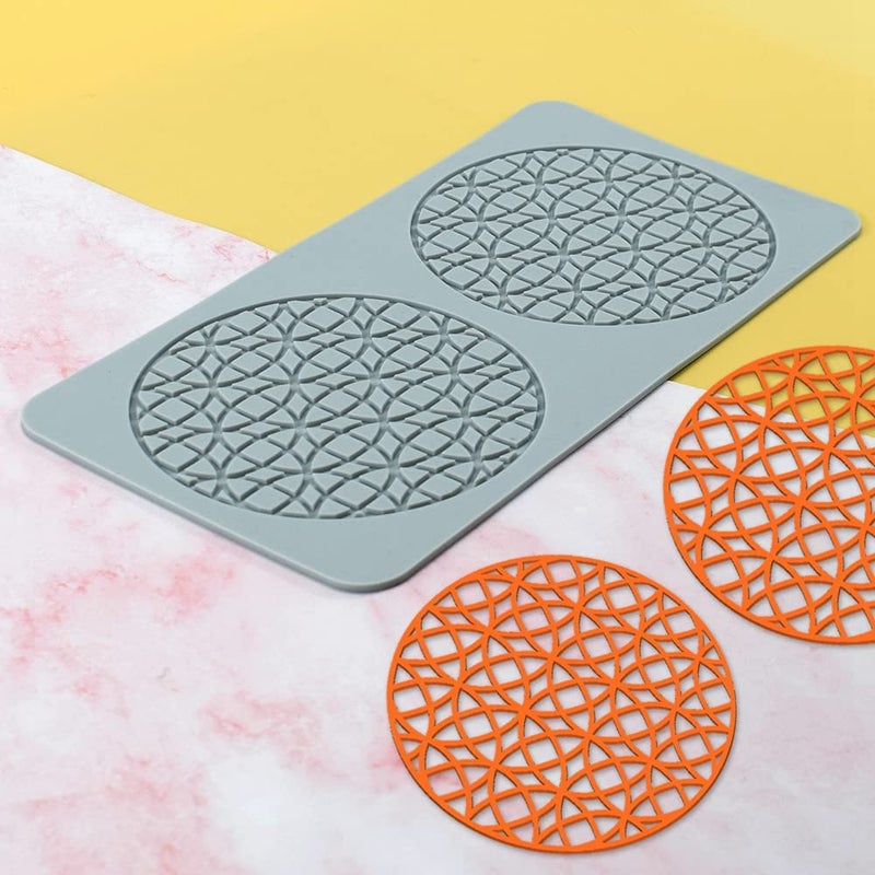 TUKE Lace Molds for Cake Decorating 3D Leaf Silicone Molds for Baking Gummy Molds Clay Fondant Molds Lace Mats Flower Honeycomb Bee Pattern for Sugar Chocolate Polymer (Circles_11.2x5.68x0.12inch_Y) - Image 1