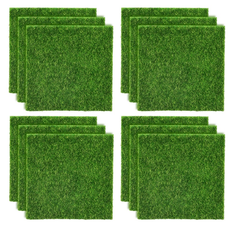 Shindel 12 Packs Fake Grass Decor for Crafts, 6" x 6" Fairy Artificial Grass for Miniature Garden, Dollhouse Ornament DIY Decoration - Image 1