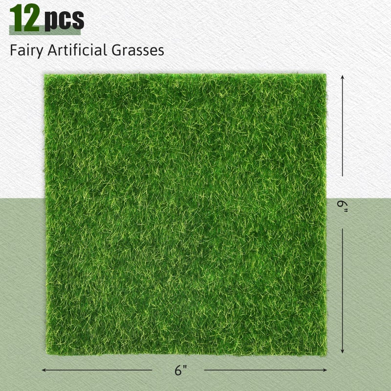 Shindel 12 Packs Fake Grass Decor for Crafts, 6" x 6" Fairy Artificial Grass for Miniature Garden, Dollhouse Ornament DIY Decoration - Image 2
