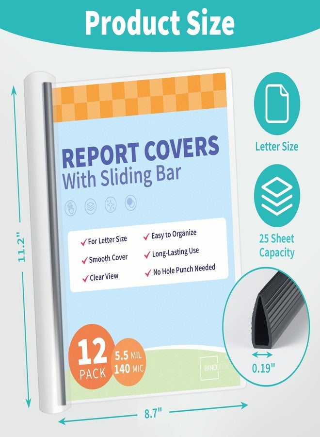 Binditek 12 Pack Clear Report Covers with Sliding Bars, 25 Sheet Capacity, 5mm Binding Bars, Letter Size, 5.5 Mil Thick, Black, for Students and Coworkers - Image 2