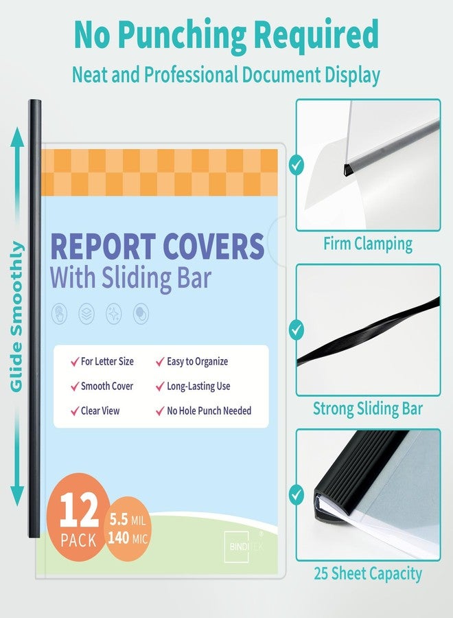 Binditek 12 Pack Clear Report Covers with Sliding Bars, 25 Sheet Capacity, 5mm Binding Bars, Letter Size, 5.5 Mil Thick, Black, for Students and Coworkers - Image 5