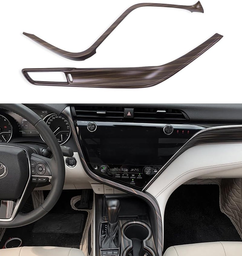 Kadore Interior Front Center Console Strips Trim Molding Cover for Toyota Camry 2018 2019 2020 2021 2022 2023 2024 Wood Grain Color LHD 2-pc - Image 1