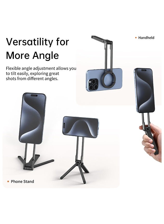 يولانزي حامل ثلاثي القوائم مغناطيسي ULANZI MA30 لهاتف iPhone - حامل ثلاثي القوائم صغير من الألومنيوم Maglock للهواتف الذكية وحامل هاتف محمول بمغناطيس قوي وتركيب سريع متوافق مع سلسلة iPhone 16 15 14 13 12، أسود - Image 2