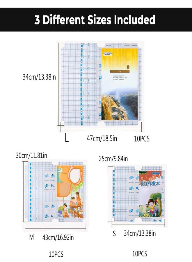 VENDIFY Transparent Book Cover Film Self-Adhesive — 30 Sheets | 3 Sizes 10 Each | Waterproof Paper Sticker for School Textbook & Office | Easy Book Binding Protective Case - Image 2