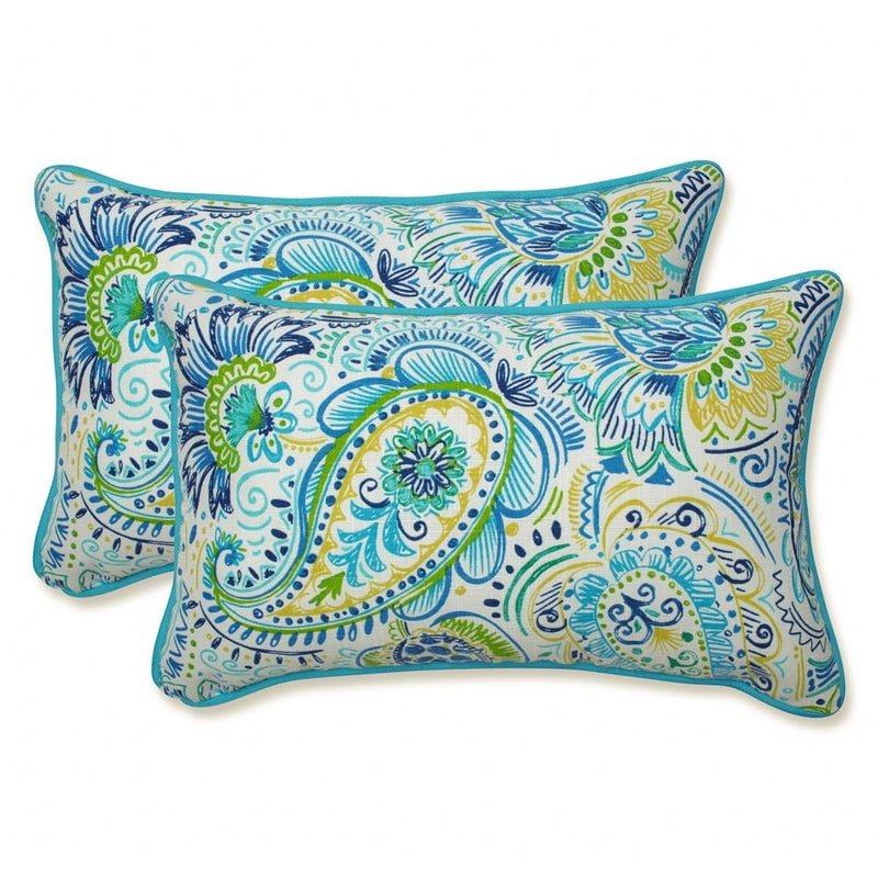 Pillow Perfect Paisley Indoor/Outdoor Accent Throw Pillow, Plush Fill, Weather, and Fade Resistant, Lumbar - 11.5" x 18.5" , Blue/Yellow Gilford, 2 Count - Image 1