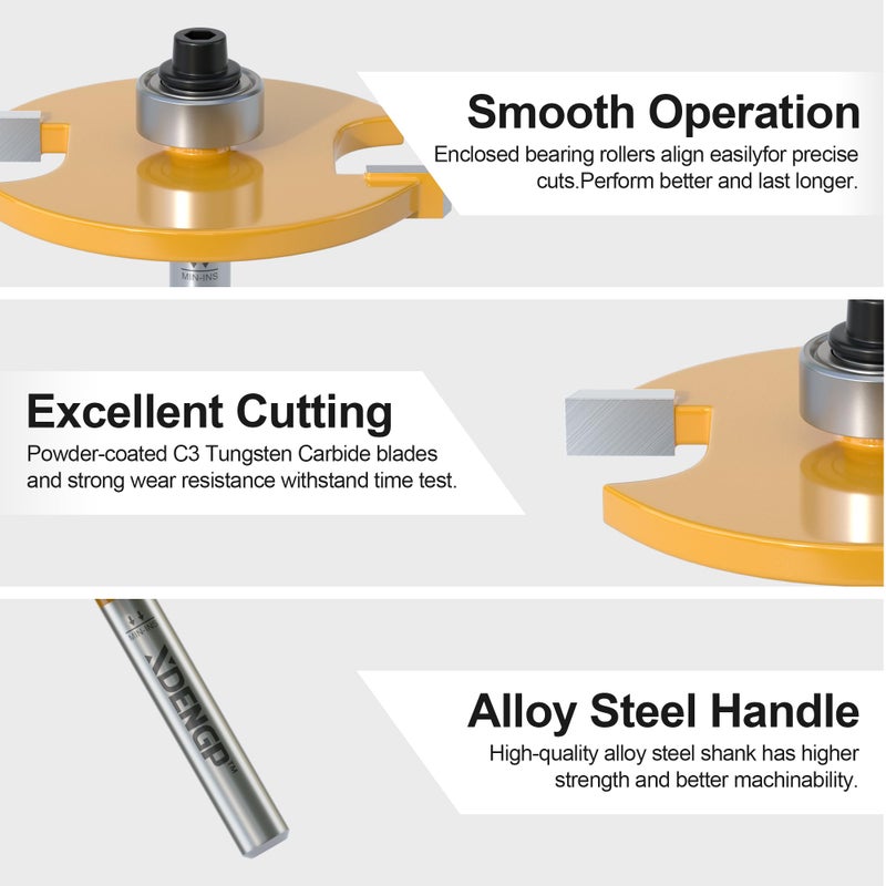 XDENGP Rabbet Router Bit Set 1/4 Shank, Rabbeting Router Bits 1pcs with 6 Bearings for Interchangeable and Adjustable Multi Depths Cutter 1/8", 1/4", 5/16", 3/8", 7/16", 1/2" - Image 5