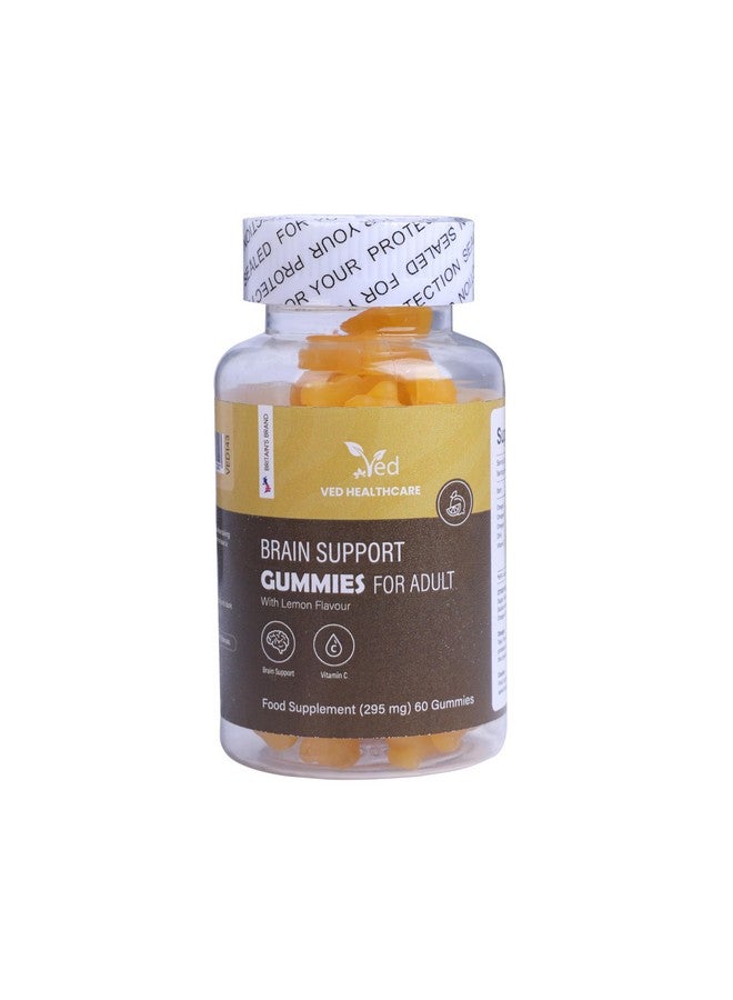 Ved Brain Support Gummies for Adult ; BSA Chews Lemon Flavour, Raw Unfiltered Omega 3-6-9 & DHA Gummies, Vegetarian Vegan Health Supplement for Men and Women- 60 Chews 20 Days’ Supply - Image 1