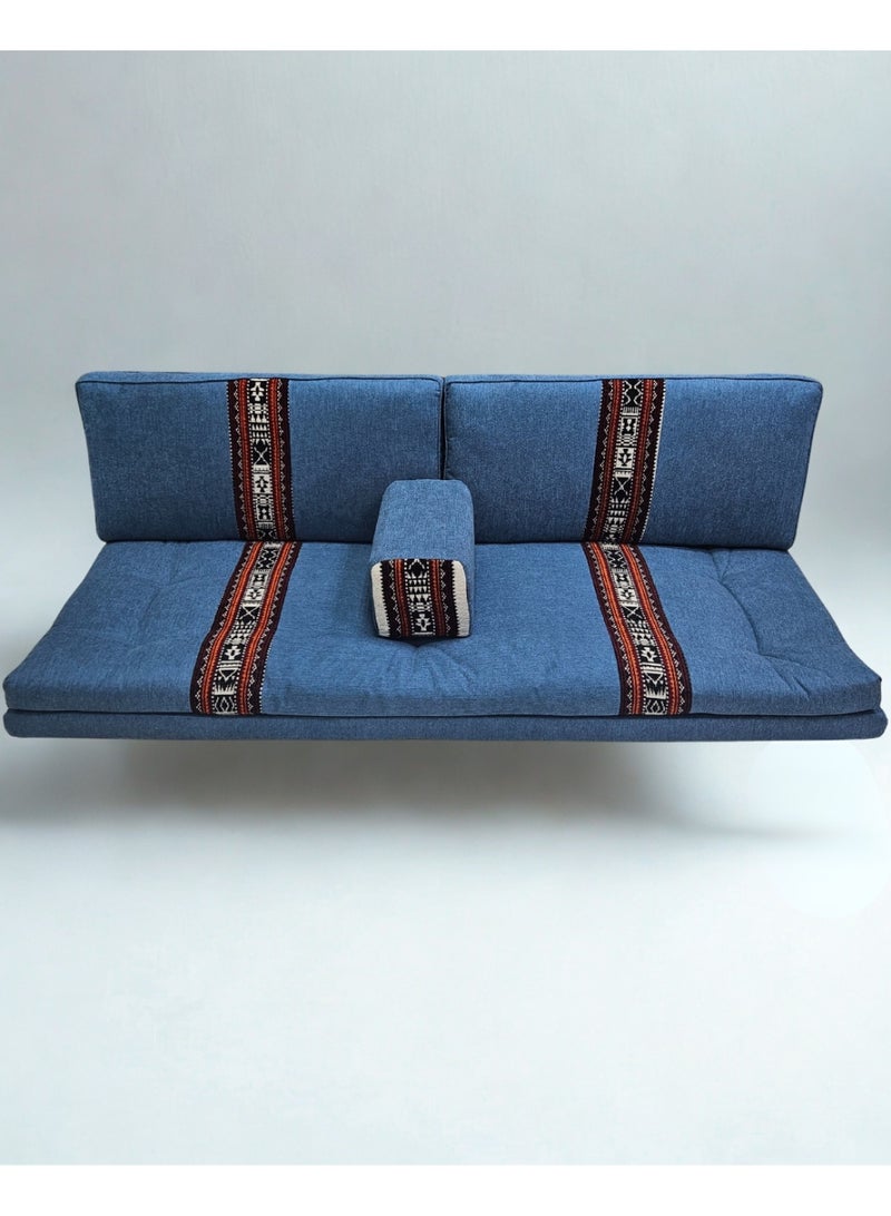 سمارت هوم جلسة أرضية تراثية عربية لأربعة أشخاص 4 قطع  بمقاس (طول 70 سم × عرض 200 سم × ارتفاع 60 سم) – مفروشات مجالس عربية مريحة مع مسند وظهر مزخرف – جلسة أرضية للمنزل، الضيوف، المخيمات والرحلات - مجلس يكفي 4 اشخاص - Image 3