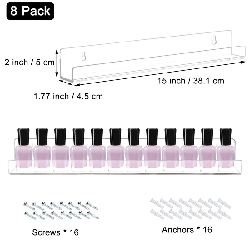 Cerpourt 8 Pack Nail Polish Rack Wall Mounted ShelfClear Acrylic Nail Polish Organizer DisplayClear Nail Polish Wall Rack Nail Supplies for Nail Techs - Image 3