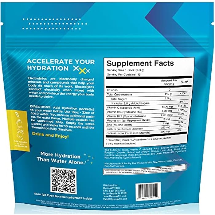 NatureWorks HydroMATE Electrolyte Powder Lemon Lime Hydration Packets Low Sugar 16 Count - Image 4