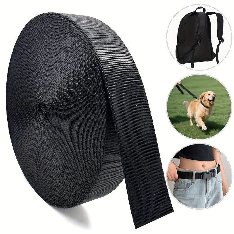 Black Nylon Webbing Tape 20mm Width 5 Yards for Backpack Pet Collar DIY Sewing - Image 1