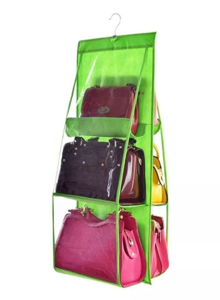 Hanging Bag Organizer with 6 Transparent Pockets Easy to Access, Space-Saving Design for Hanging in Closet or Over the Door to Store and Organize Handbags and Large Bags - Image 1