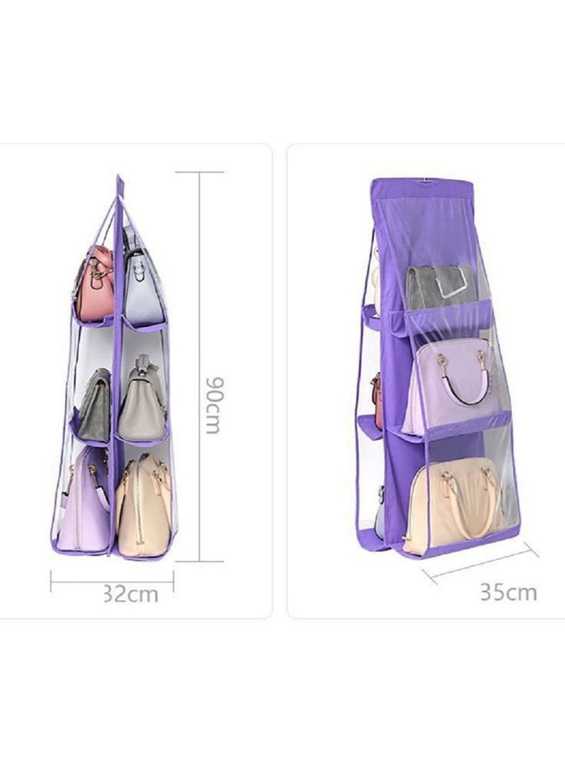 Hanging Bag Organizer with 6 Transparent Pockets Easy to Access, Space-Saving Design for Hanging in Closet or Over the Door to Store and Organize Handbags and Large Bags - Image 5