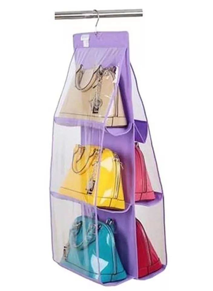 Hanging Bag Organizer with 6 Transparent Pockets Easy to Access, Space-Saving Design for Hanging in Closet or Over the Door to Store and Organize Handbags and Large Bags - Image 2