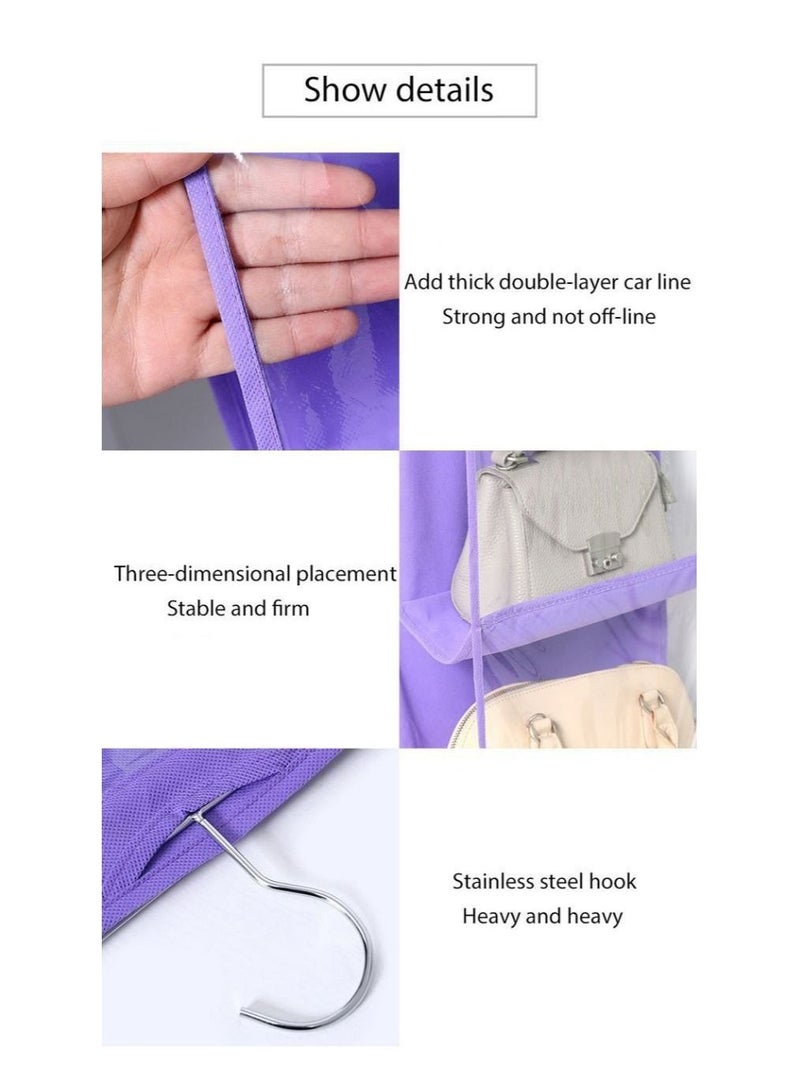 Hanging Bag Organizer with 6 Transparent Pockets Easy to Access, Space-Saving Design for Hanging in Closet or Over the Door to Store and Organize Handbags and Large Bags - Image 3