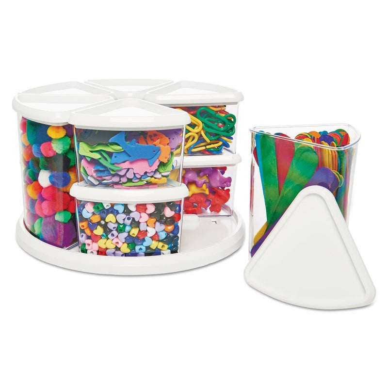 Deflecto Rotating Carousel Craft Organizer, 9-Canister, Includes 3" and 6" Canisters, Removable, Clear, Lids - Image 1