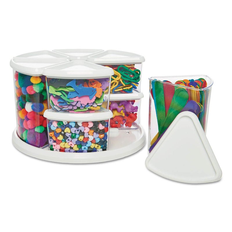 Deflecto Rotating Carousel Craft Organizer, 9-Canister, Includes 3" and 6" Canisters, Removable, Clear, Lids - Image 4