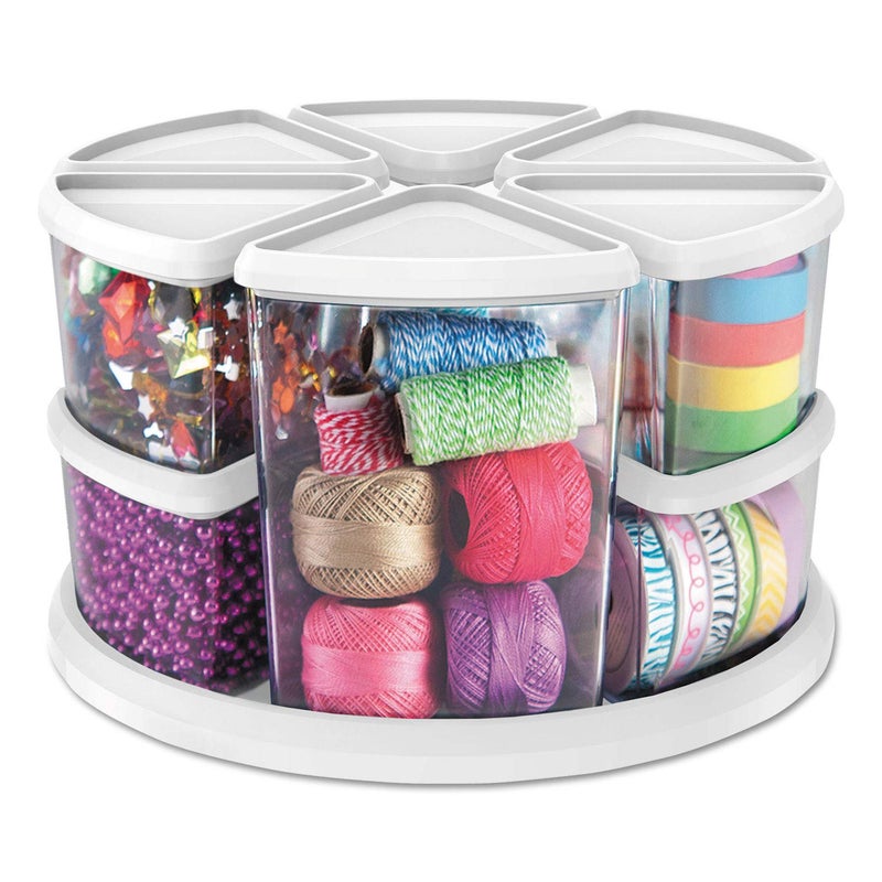 Deflecto Rotating Carousel Craft Organizer, 9-Canister, Includes 3" and 6" Canisters, Removable, Clear, Lids - Image 2
