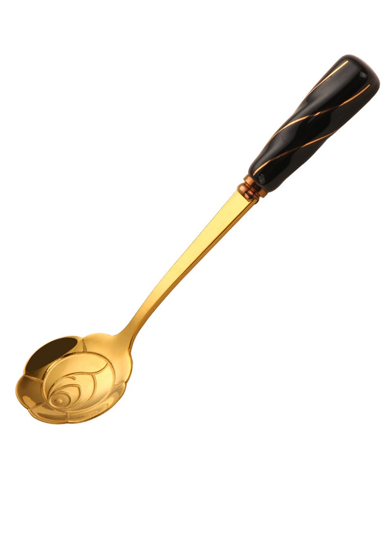 6-Piece Rose Flower Shaped Coffee Spoon Set Gold/Black 12 x 2.8cm - Image 2