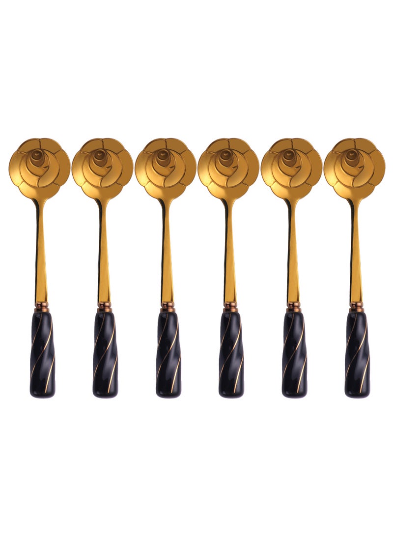 6-Piece Rose Flower Shaped Coffee Spoon Set Gold/Black 12 x 2.8cm - Image 1