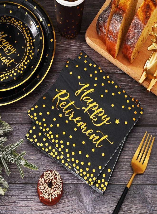 Whaline مجموعة أطباق ومناشف حفلة التقاعد من واهلين 168 قطعة - مستلزمات حفلة تقاعد سعيدة - أدوات مائدة قابلة للتصرف باللونين الأسود والذهبي - زينة وهدايا للرجال والنساء - مستلزمات حفلة وزينة للطاولة لـ 24 ضيفًا - Image 5