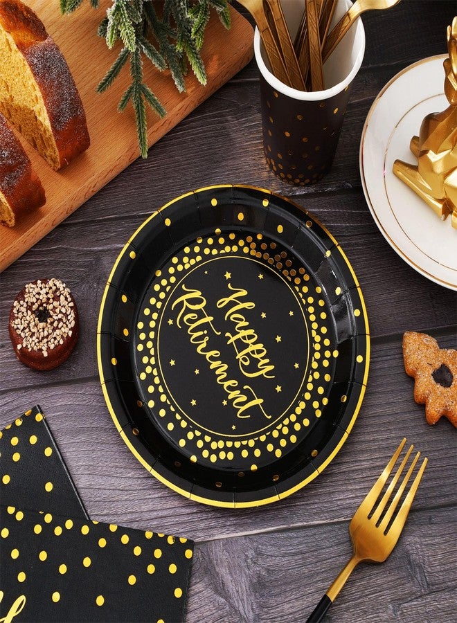 Whaline مجموعة أطباق ومناشف حفلة التقاعد من واهلين 168 قطعة - مستلزمات حفلة تقاعد سعيدة - أدوات مائدة قابلة للتصرف باللونين الأسود والذهبي - زينة وهدايا للرجال والنساء - مستلزمات حفلة وزينة للطاولة لـ 24 ضيفًا - Image 4