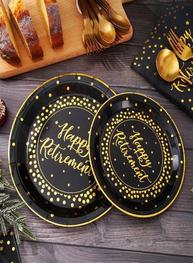 Whaline مجموعة أطباق ومناشف حفلة التقاعد من واهلين 168 قطعة - مستلزمات حفلة تقاعد سعيدة - أدوات مائدة قابلة للتصرف باللونين الأسود والذهبي - زينة وهدايا للرجال والنساء - مستلزمات حفلة وزينة للطاولة لـ 24 ضيفًا - Image 3