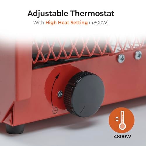 Comfort Zone CZ290 NEMA 6-30P 4,800-Watt Fan-Forced Industrial Heater, Integrated Thermostat Control, Heavy Gauge Steel, Carry Handle with Rubber Feet and Overheat Protection, Red - Image 3