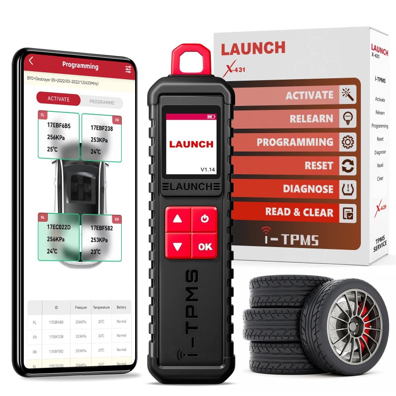 LAUNCH X431 iTPMS Tire Pressure Monitor System Service Tool Work with X431 Scanner and iTPMS APP Supports 315433MHz Sensors Upgraded Version of TSGUN