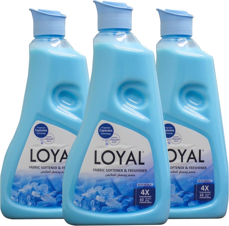 Loyal Fabric Softener with Fragrance, 1500 ml x 3 - Blue petals pack of 3 combo - Image 1
