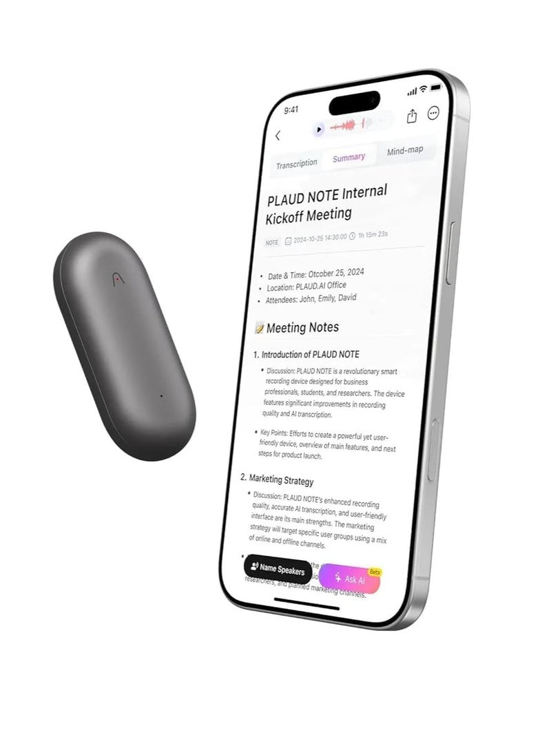 PLAUD NotePIN AI Voice Recorder – Wearable, App-Controlled, Transcribe & Summarize with ChatGPT, 64GB Memory, Supports 112 Languages, in Cosmic Gray - pzsku/ZB9EF3B63EC00575210C2Z/45/_/1740486125/f6195fbb-639f-4dd3-836c-a9e9e1452c6c