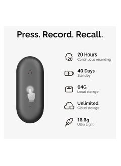 PLAUD PLAUD NotePIN AI Voice Recorder – Wearable, App-Controlled, Transcribe & Summarize with ChatGPT, 64GB Memory, Supports 112 Languages, in Cosmic Gray  - Image 3