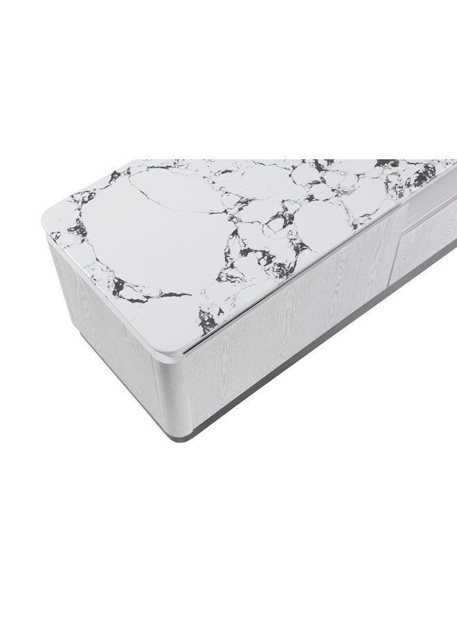 DANUBE HOME وحدة تلفاز أكيرا ستون مع 2 أبواب و 1 درج حتى 80 بوصة | خزانة تلفاز بتصميم عصري | حامل تلفاز خشبي | مركز وسائط لغرفة المعيشة أو غرفة النوم L200xW45xH42cm-أبيض/رمادي - Image 4