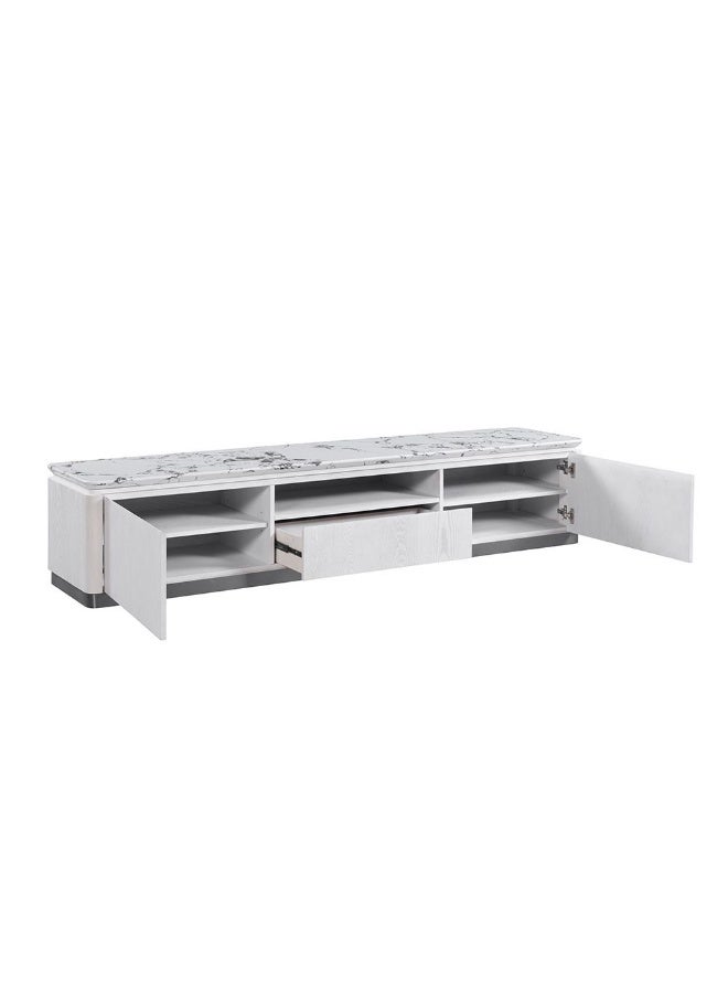 DANUBE HOME وحدة تلفاز أكيرا ستون مع 2 أبواب و 1 درج حتى 80 بوصة | خزانة تلفاز بتصميم عصري | حامل تلفاز خشبي | مركز وسائط لغرفة المعيشة أو غرفة النوم L200xW45xH42cm-أبيض/رمادي - Image 2