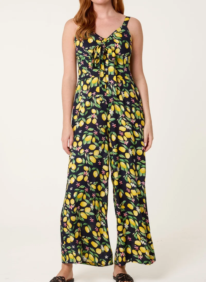 Blue Vanilla  Lemon Print Front Tie Jumpsuit for Women | Best Price UAE