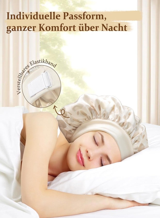 mikimini Satin Bonnet for Sleeping, Adjustable Silky Bonnets for Women, Soft Large Hair Bonnet for Curly Hair Long Hair and Braid with Elegant Creamy Dots Design, 2 Pieces - Image 3