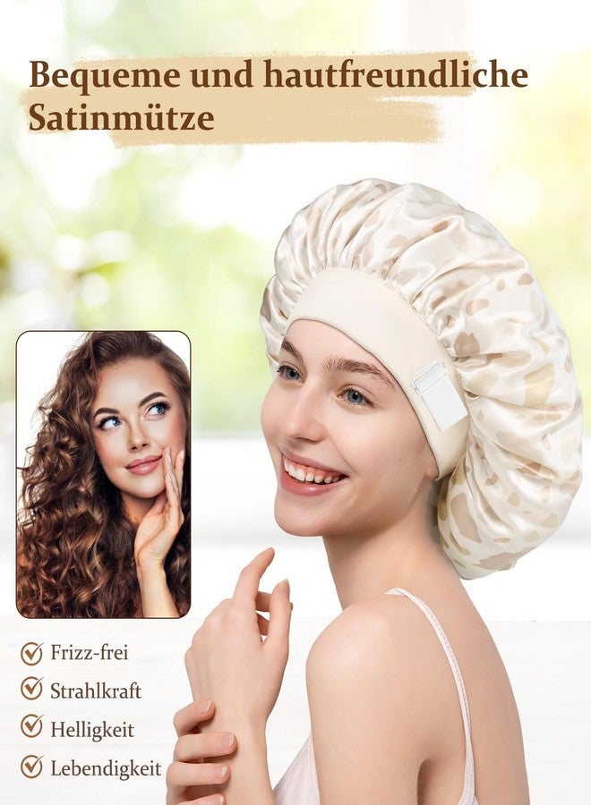 mikimini Satin Bonnet for Sleeping, Adjustable Silky Bonnets for Women, Soft Large Hair Bonnet for Curly Hair Long Hair and Braid with Elegant Creamy Dots Design, 2 Pieces - Image 5