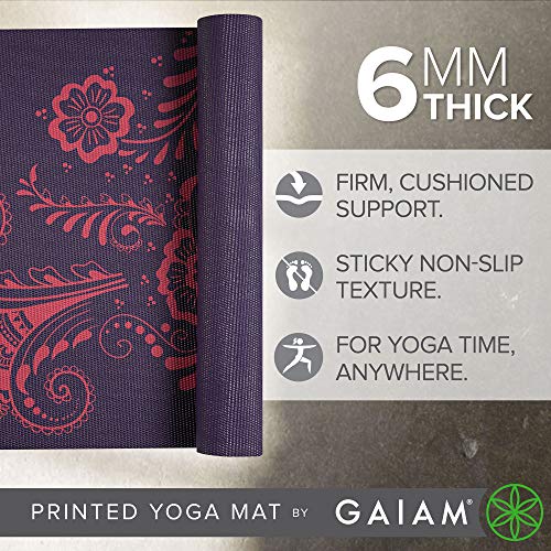 Gaiam حصيرة يوغا غايايم مطبوعة فاخرة سميكة جداً غير قابلة للانزلاق للتمارين واللياقة البدنية لجميع أنواع اليوغا، بيلاتيس وتمارين الأرض، لون أرجواني دوامة، 6 مم - Image 3